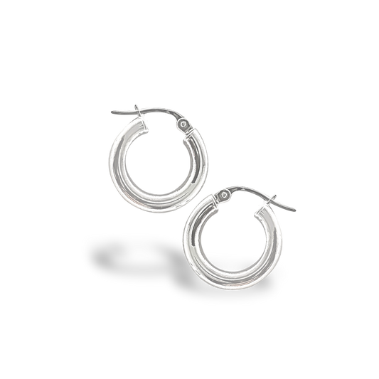 9mm Plain Round Hoops in 9ct White Gold