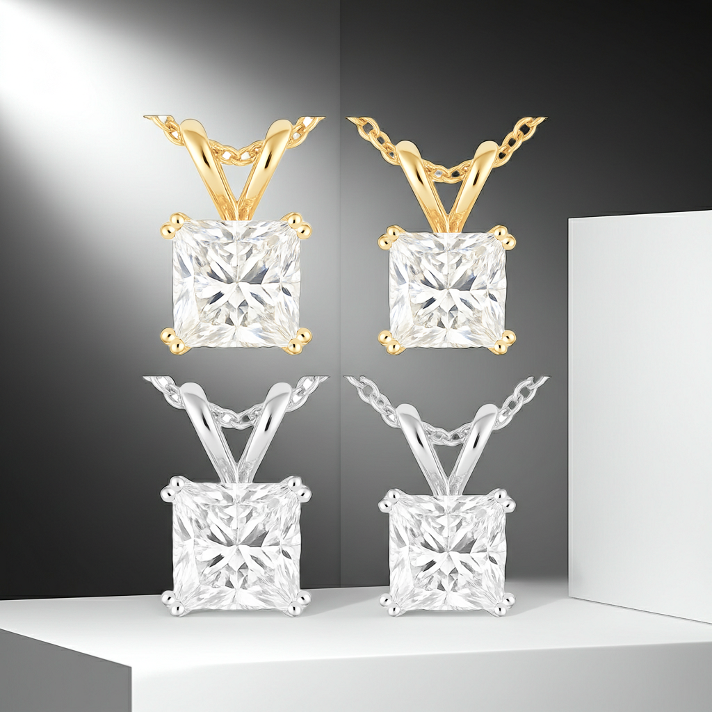 Princess Cut Lab-Grown Diamond Solitaire Pendants in 9ct Gold Range