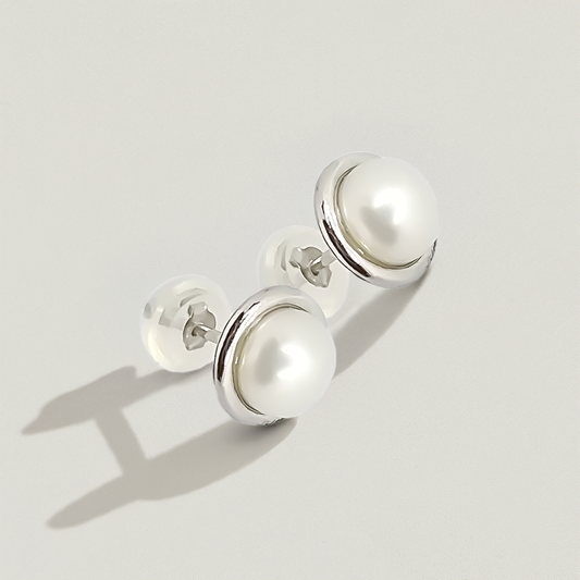 5mm Fresh Water Mabe Solitaire Tube Huggies Studs in Sterling Silver