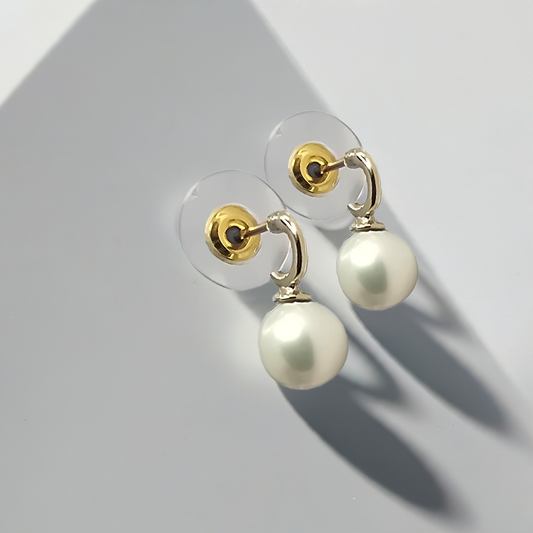 7mm Fresh Water Pearl Hoop Huggie Studs in 9ct Yellow Gold