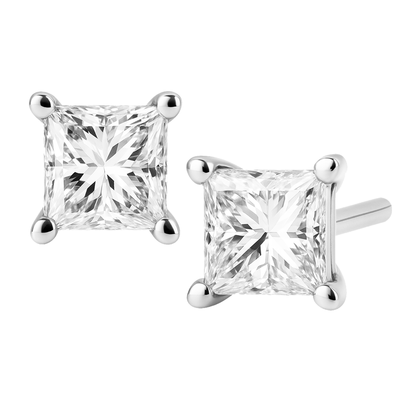 Pair of diamond stud earrings on a white background