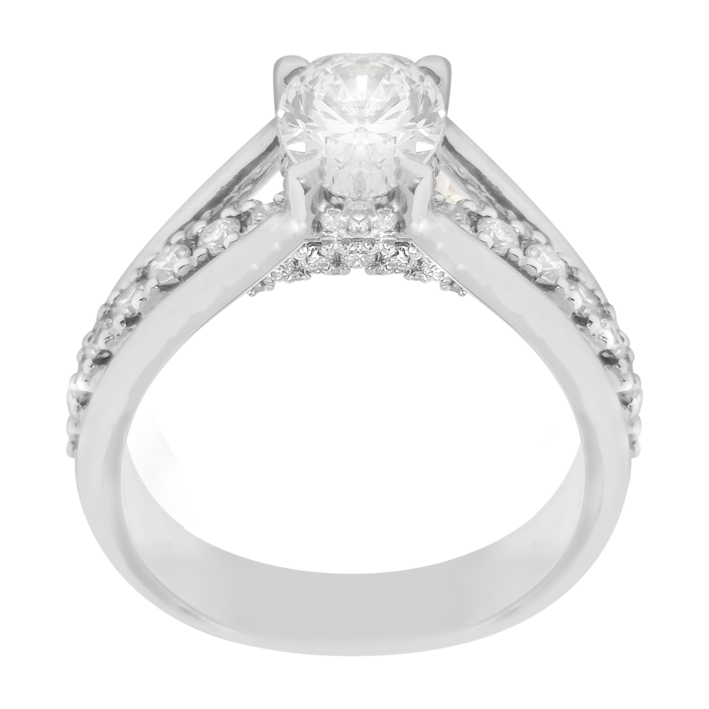 Diamond ring with a clear gemstone on a white background