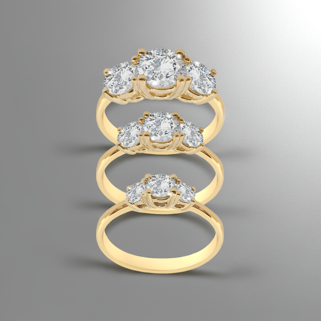 Lab Grown Diamond trilogy on a soft grey background