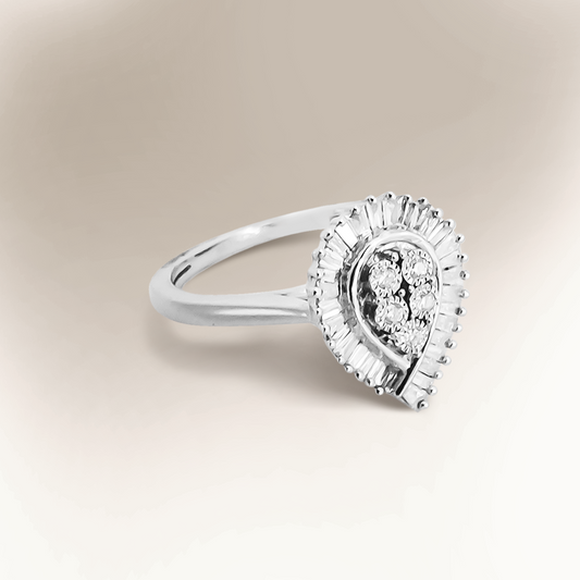 0.25ct Diamond Baguette Teardrop Wedding Band Ring in 9ct White Gold