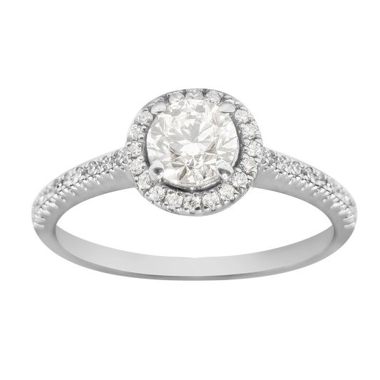 SALE: 0.88ct Natural Diamond Classic Halo Wedding Band Ring in 18ct White Gold