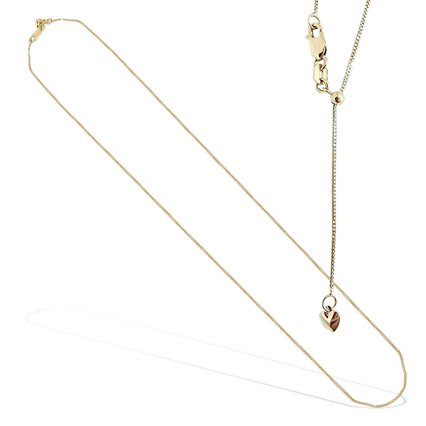 50cm Box Link Slider with Heart Charm Chain in 9ct Yellow Gold