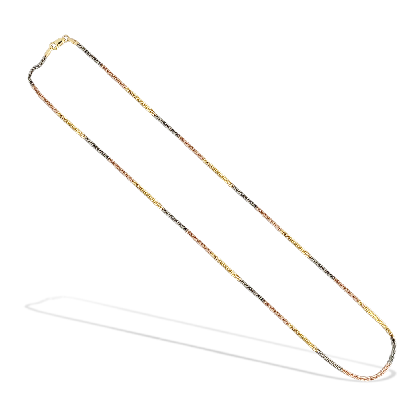 45cm Wheat Link Chain in Yellow, Rose and White Gold