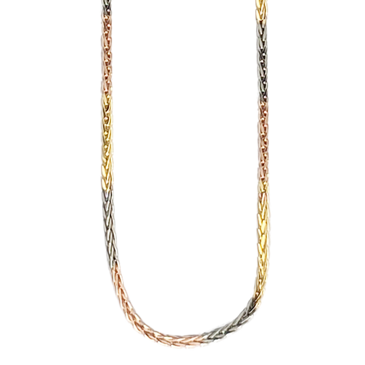 45cm Wheat Link Chain in Yellow, Rose and White Gold