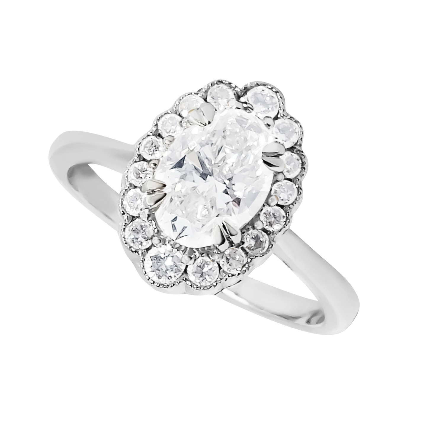 1.25ct Lab-Grown Oval Diamond Halo Engagement Ring in 9ct Gold