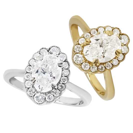 1.25ct Lab-Grown Oval Diamond Halo Engagement Ring in 9ct Gold