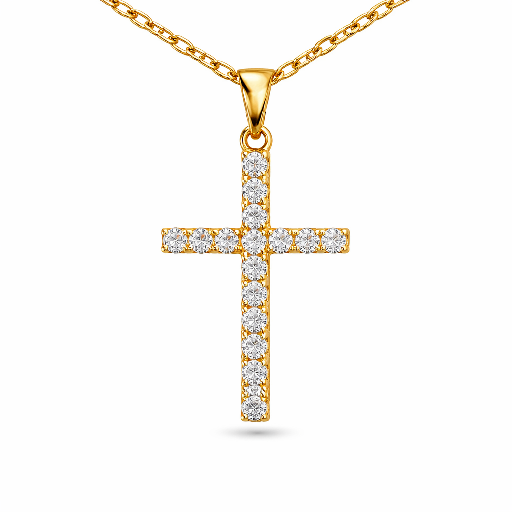 Cross Pendant with Lab-Grown Diamonds in 9ct Yellow Gold (30mmx17mm)