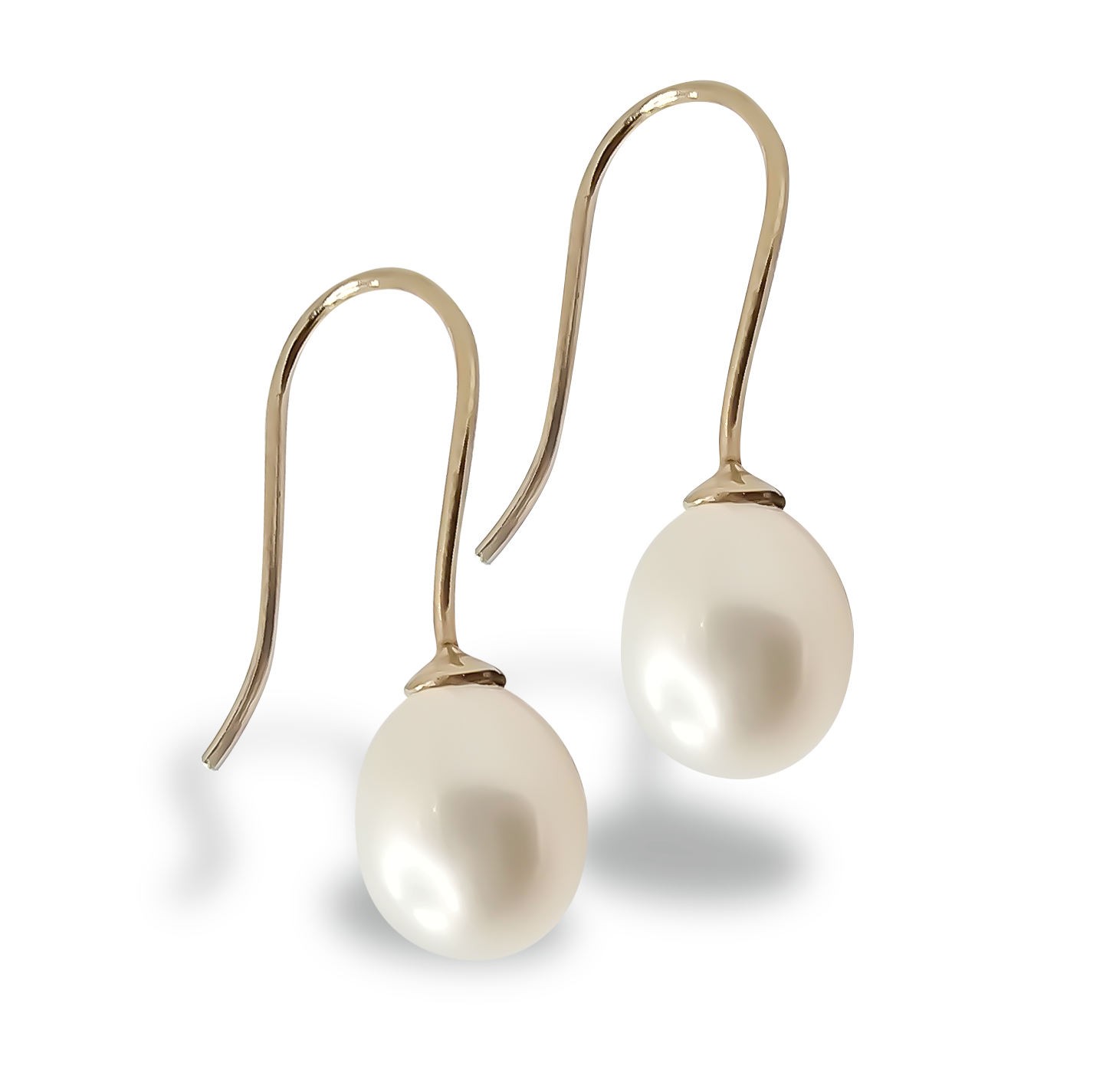 8mm Fresh Water Pearl Sheppards Hook Earring Studs in 9ct Yellow Gold