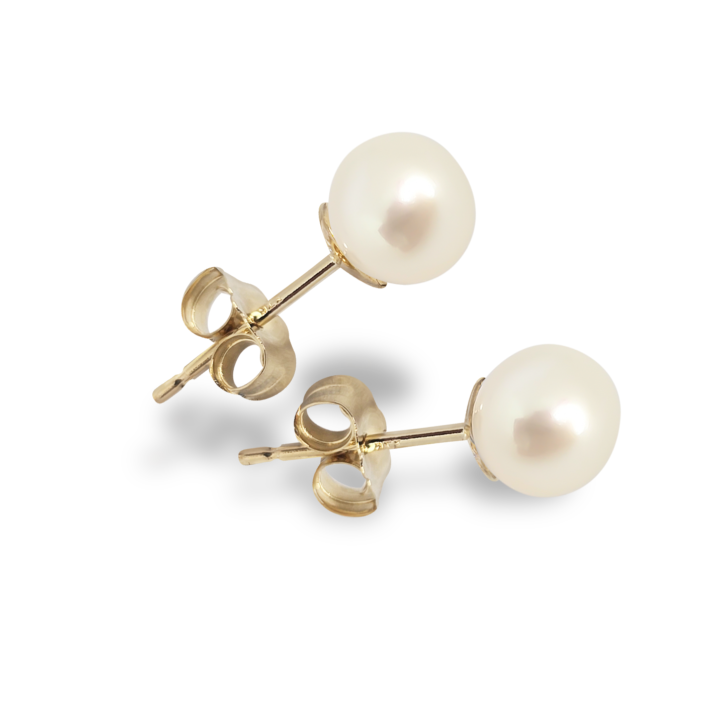 5mm Fresh Water Pearl Solitaire Huggie Studs in 9ct Yellow Gold