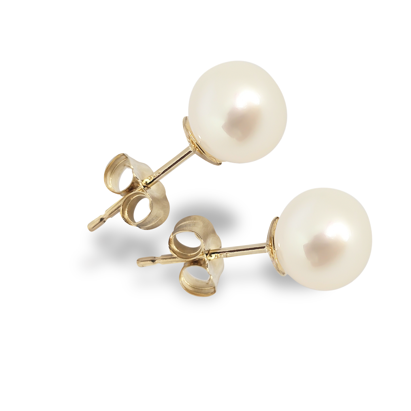 6mm Fresh Water Pearl Solitaire Huggie Studs in 9ct Yellow Gold