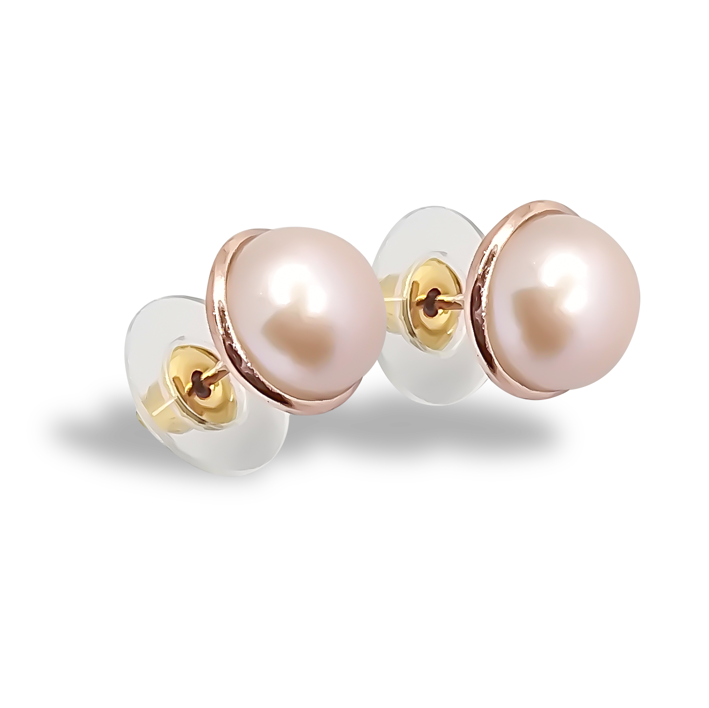 8mm Fresh Water Mabe Solitaire Tube Huggies Studs in 9ct Rose Gold
