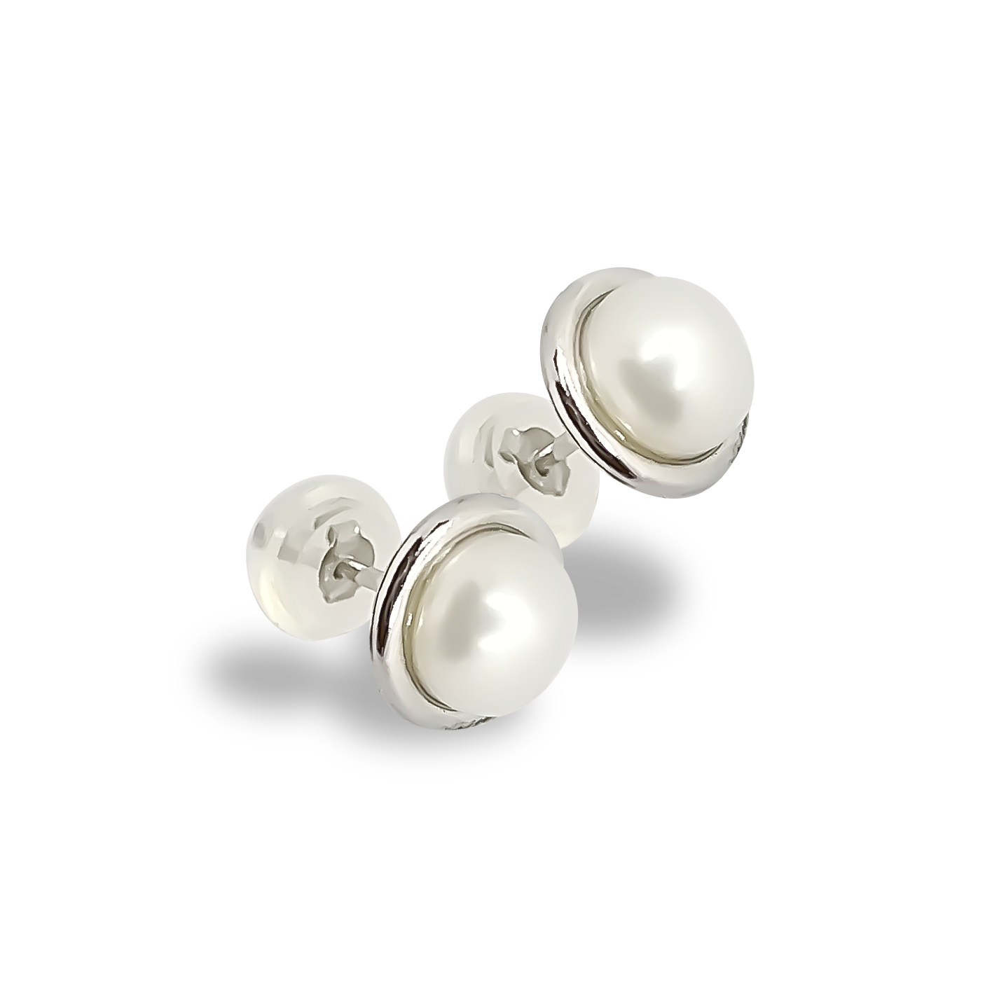 5mm Fresh Water Mabe Solitaire Tube Huggies Studs in Sterling Silver