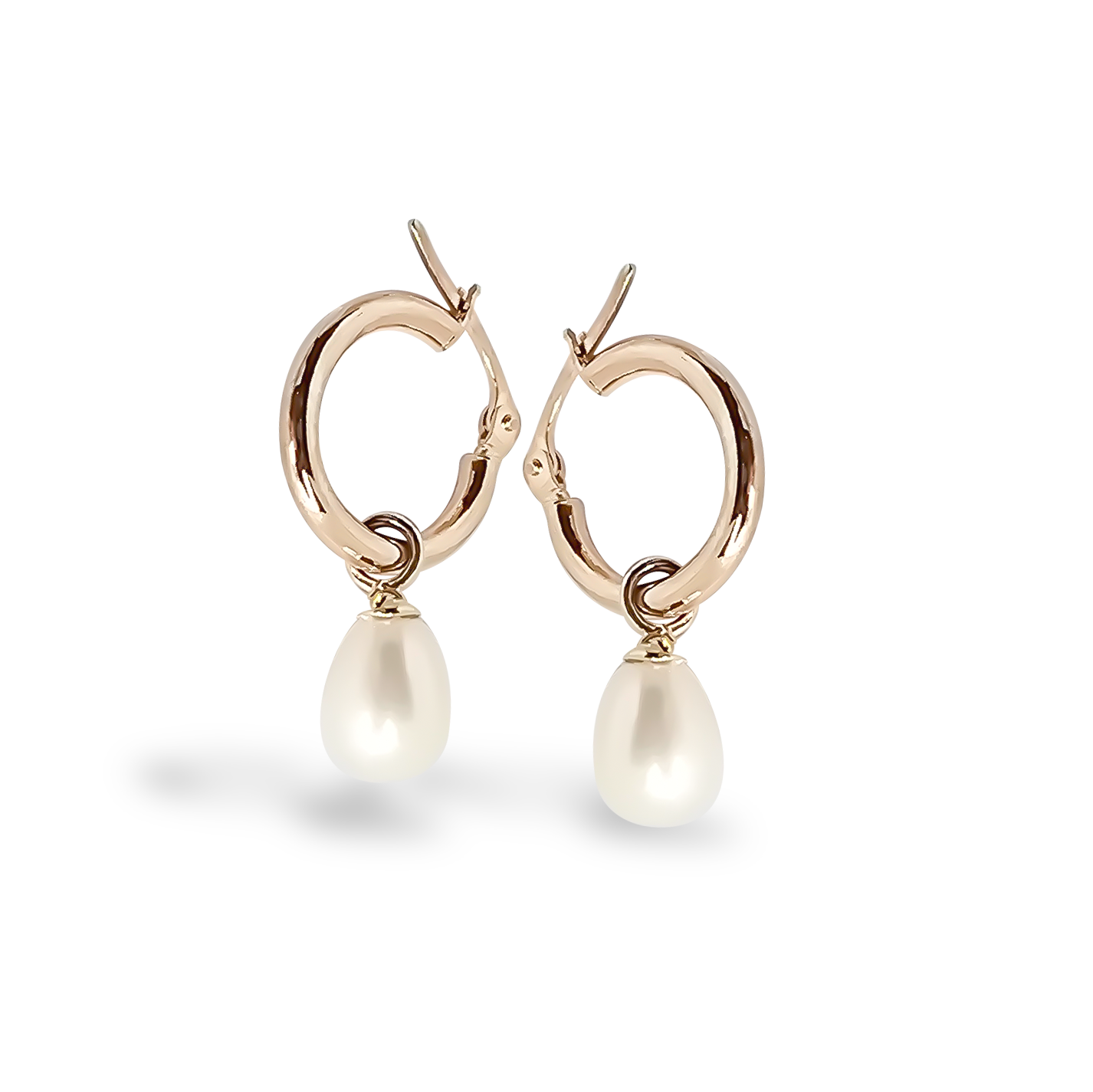 6mm Fresh Water Pearl Pretty Woman Hoop Earrings in 9ct Yellow Gold
