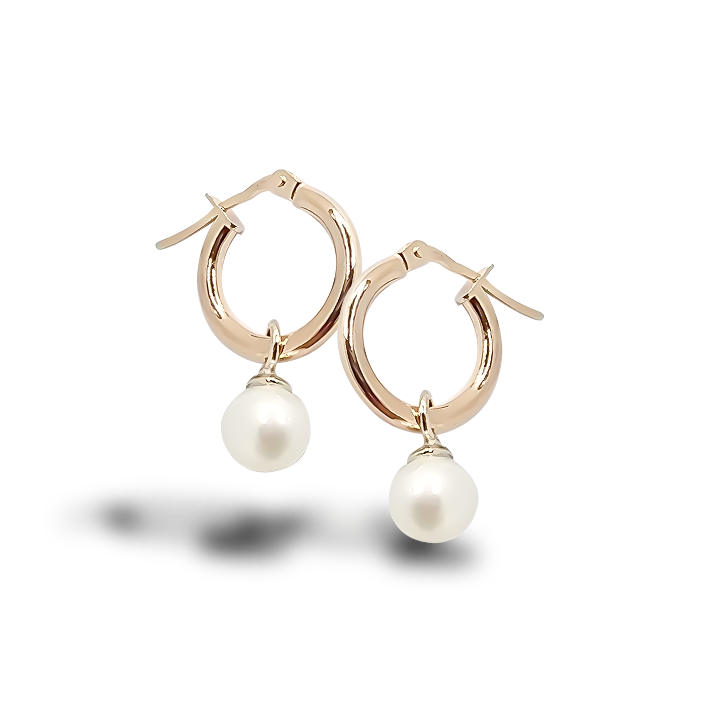 6mm Fresh Water Pearl Pretty Woman Hoop Earrings in 9ct Yellow Gold