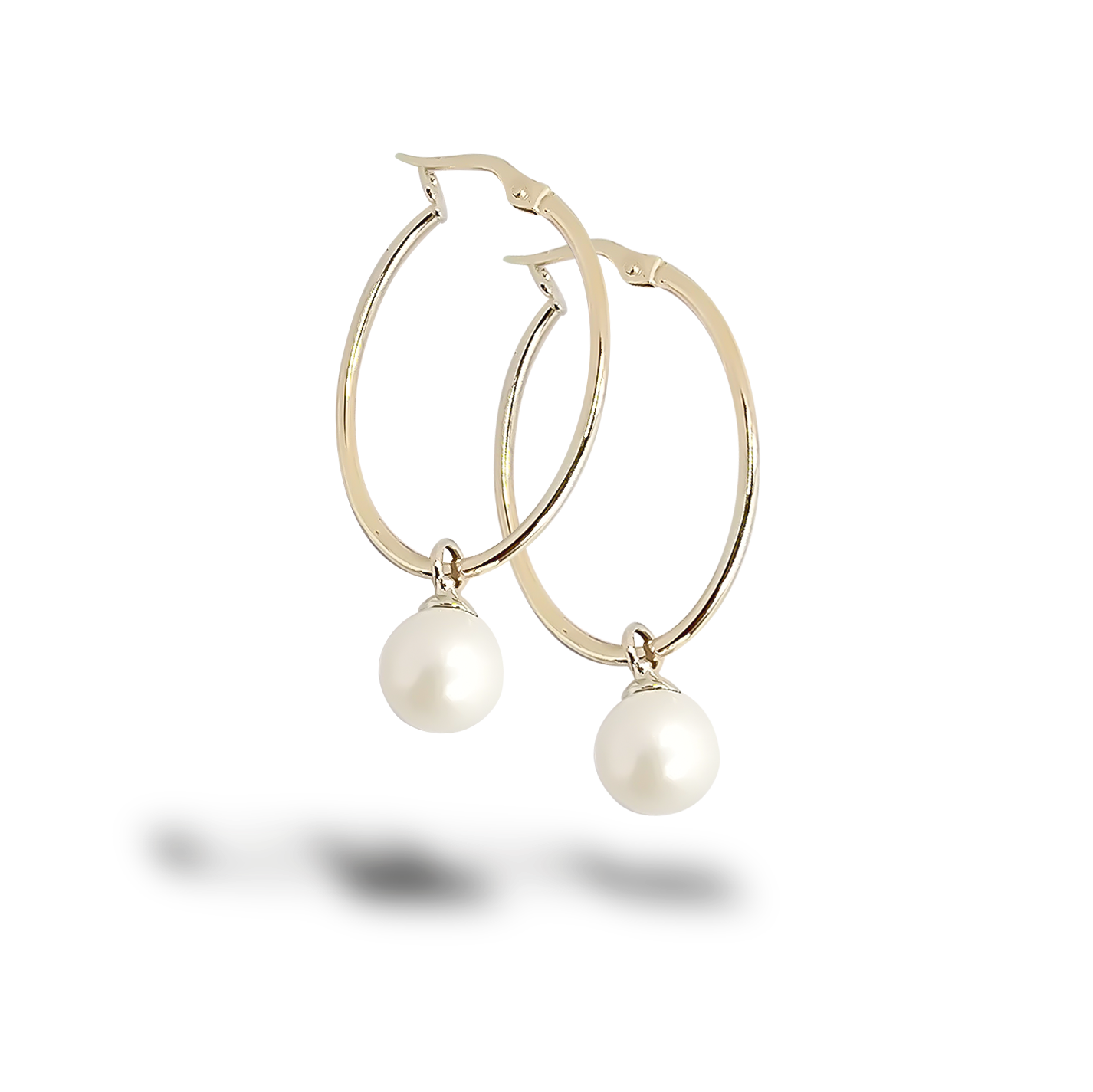 8mm Fresh Water Pearl Pretty Woman Hoop Earrings in 9ct Yellow Gold