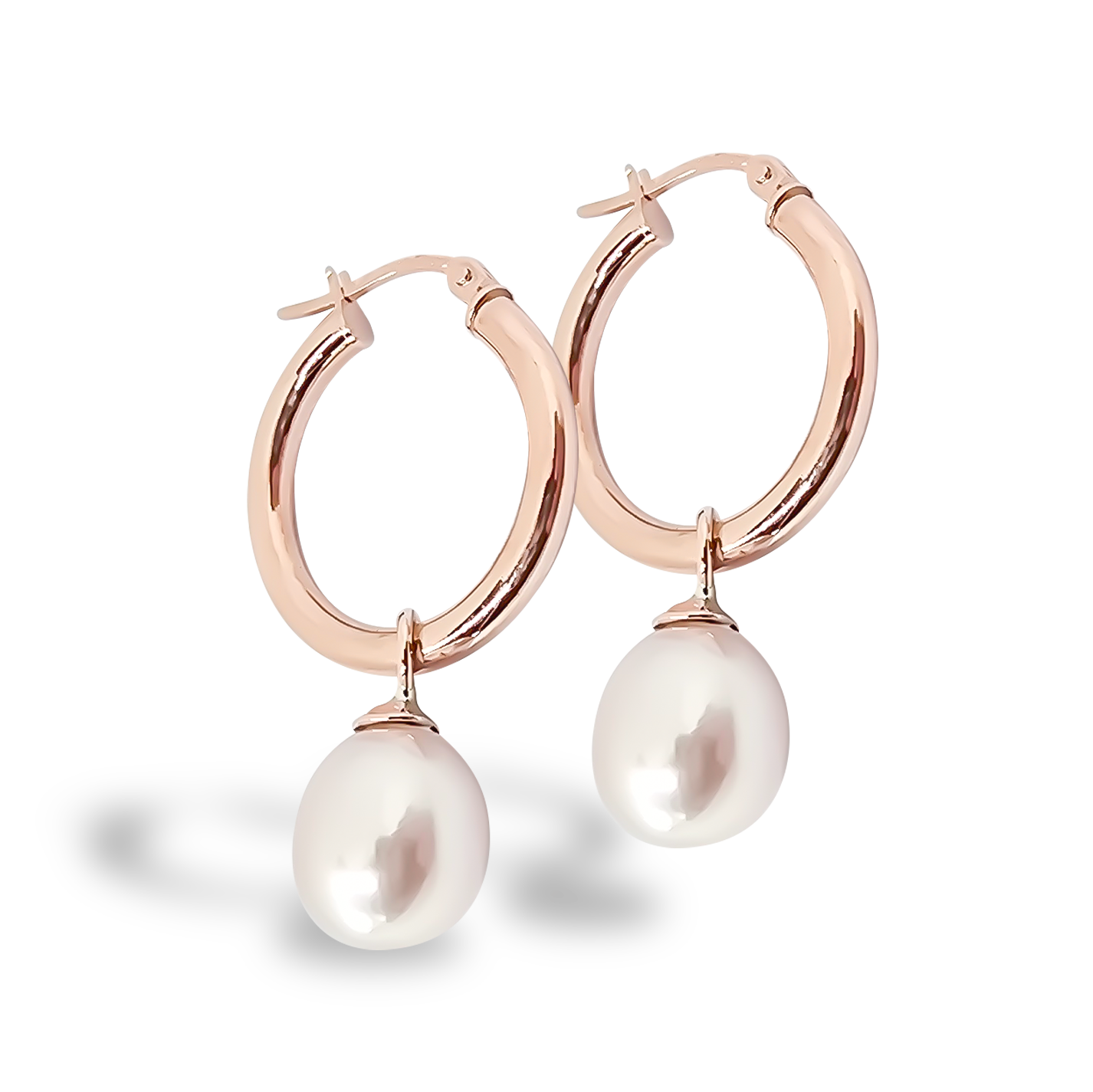 10mm Fresh Water Pearl Pretty Woman Hoop Earrings in 9ct Rose Gold