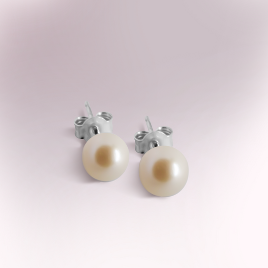 4mm Fresh Water Pearl Solitaire Huggie Studs in Sterling Silver