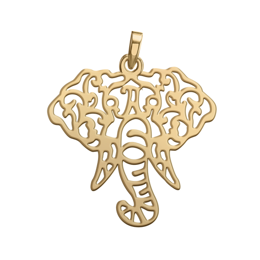 Filigree Elephant Leader Pendant in 9ct Yellow Gold