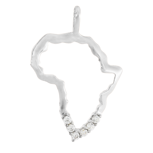 Cubic Zirconia Map of Africa Pendant in 9ct White Gold