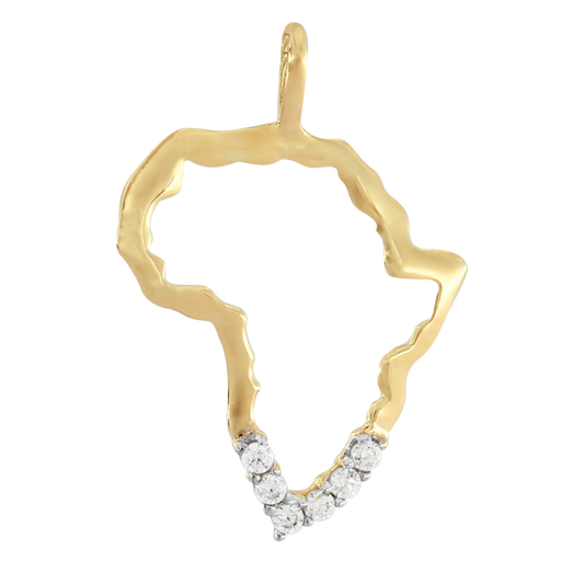 Cubic Zirconia Map of Africa Pendant in 9ct Yellow Gold