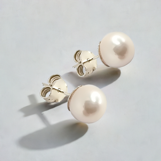 10mm Fresh Water Pearl Solitaire Huggie Studs in Sterling silver