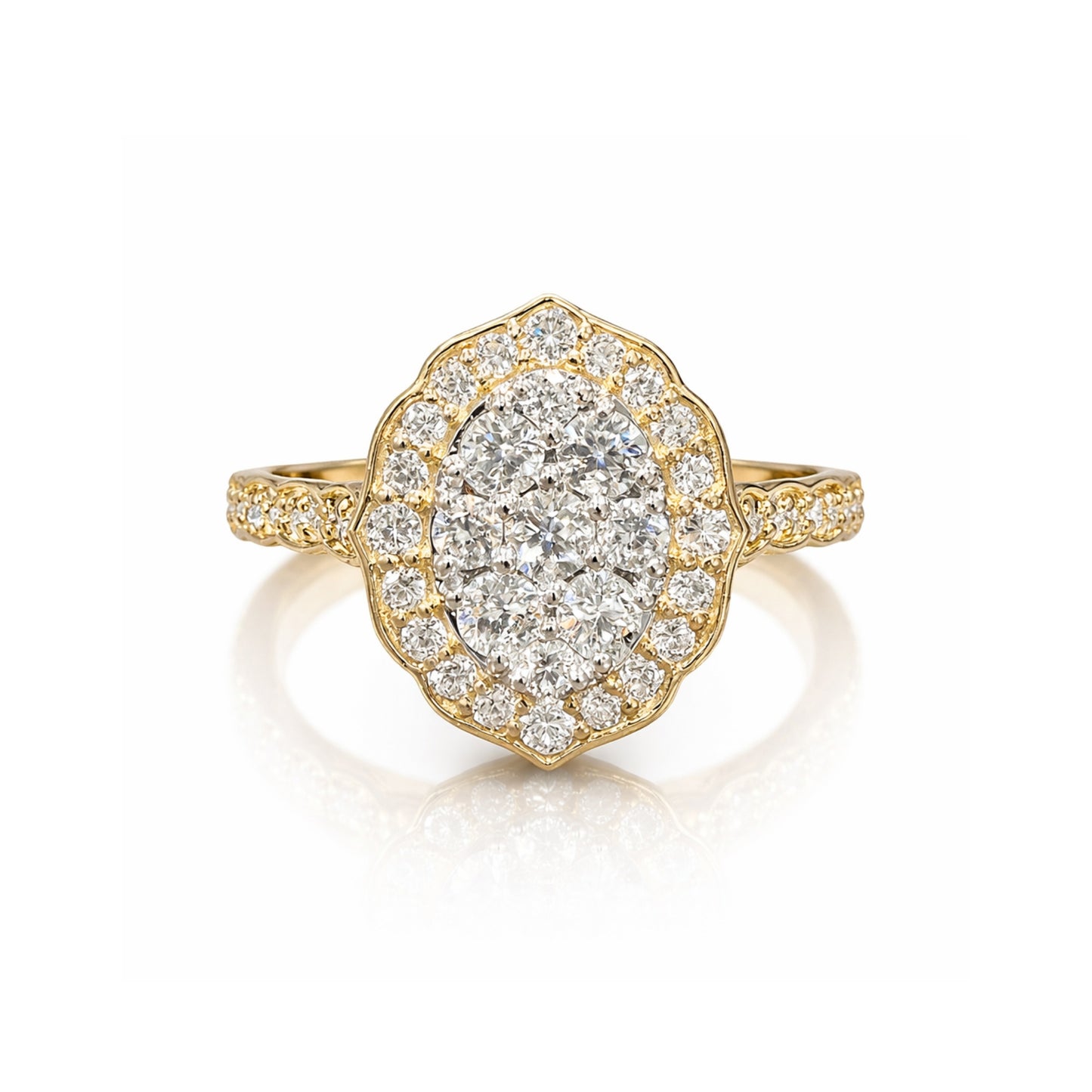 9ct Yellow Gold 45 x Natural Diamonds Filigree Cluster Ring