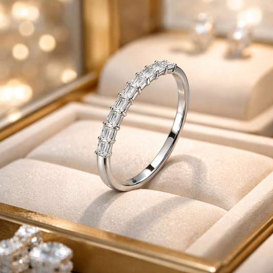 9ct White Gold Lab Grown Baguette wedding band set