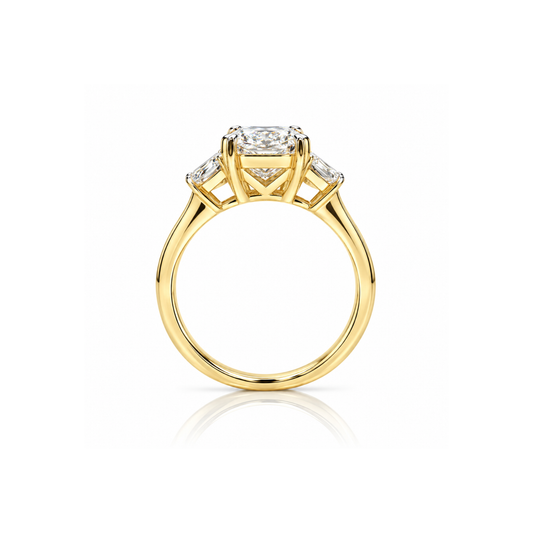 9ct Yellow Gold 2.40ct Radiant Cut Lab Grown Diamond Trilogy Ring