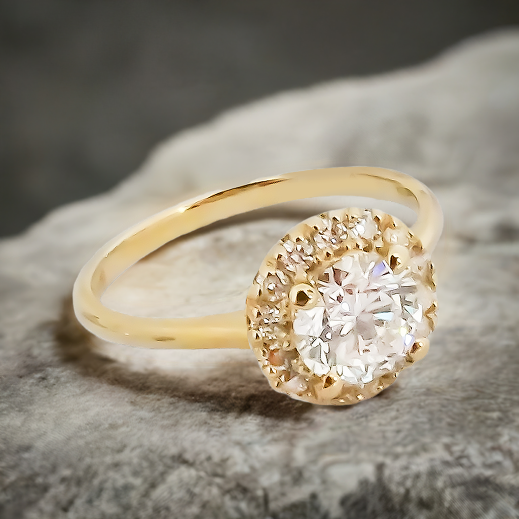 1.00ct Lab-Grown Diamond Halo Engagement Ring in 9ct Yellow Gold