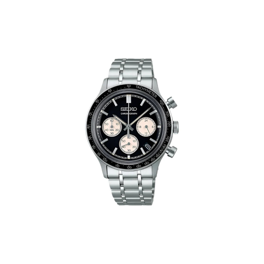 Gents Seiko Automatic GMT Watch with Black Face and Steel Strap