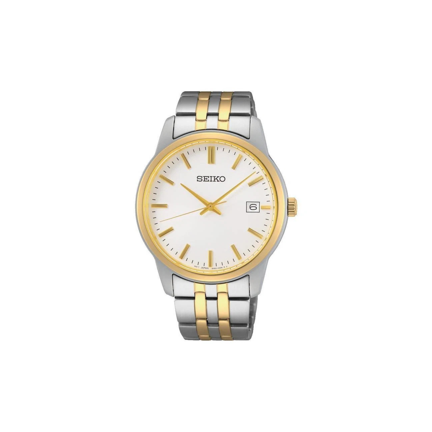 Gents Seiko Quartz Two Tone Gold Plated Watch with White Face