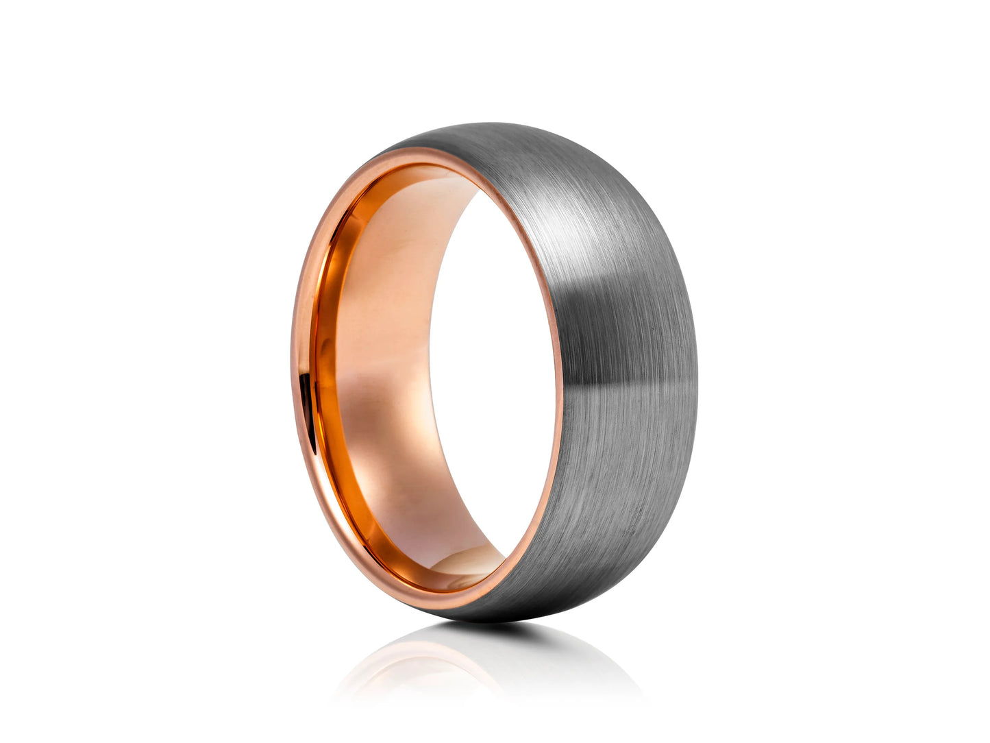 8mm Tungsten Ring - Rose Gold Platting Interior With Silver Matte