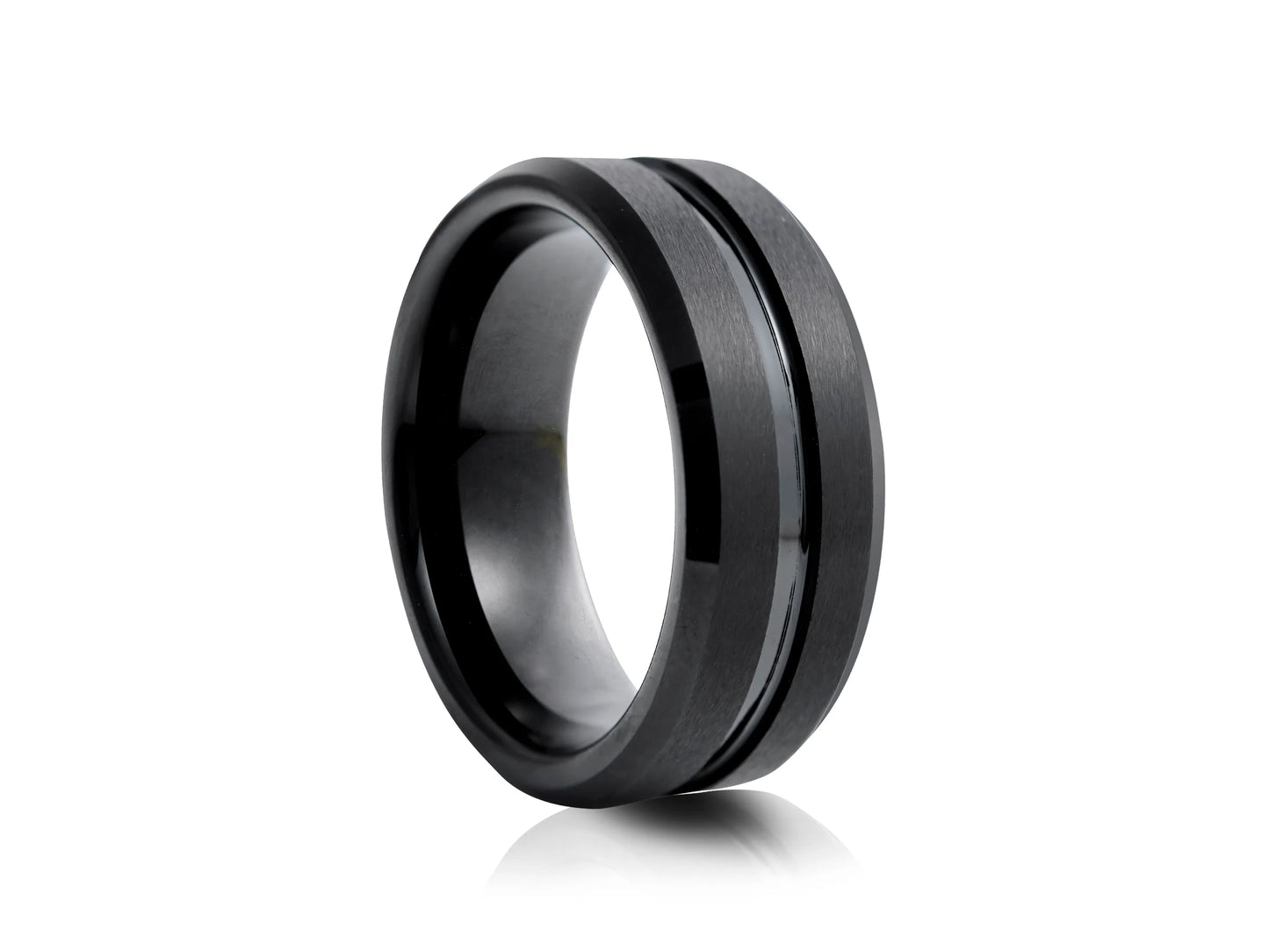 8mm Tungsten Ring - Black with Black Matte Groove with Polished Finish