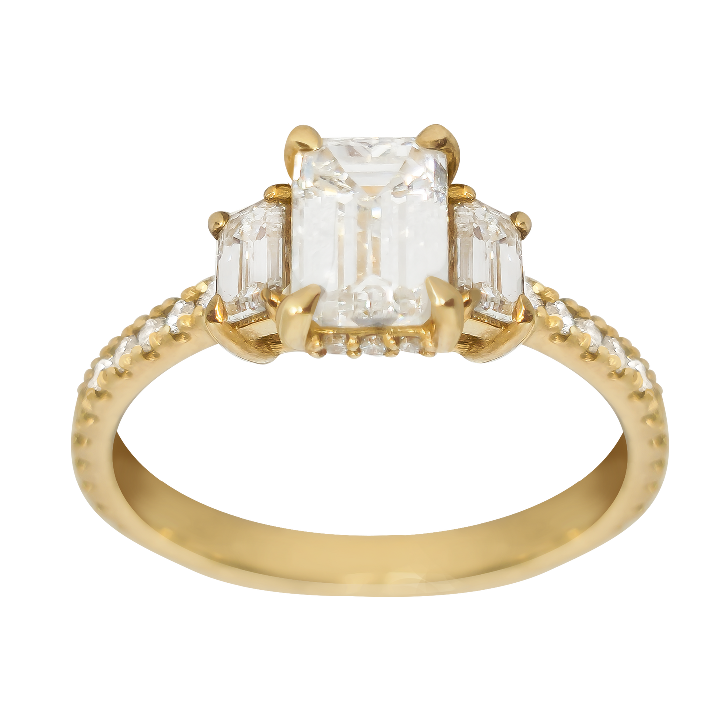 1.00ct Lab-Grown Diamond Emerald Cut Trilogy Engagement Ring in 9ct Gold