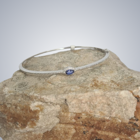 0.26ct Marquise Tanzanite and Diamond Bangle in 9ct White Gold