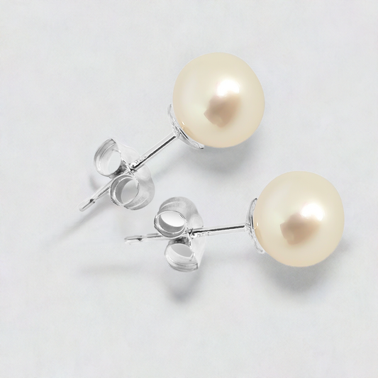 6mm Fresh Water Pearl Solitaire Huggie Studs in 925 Sterling Silver