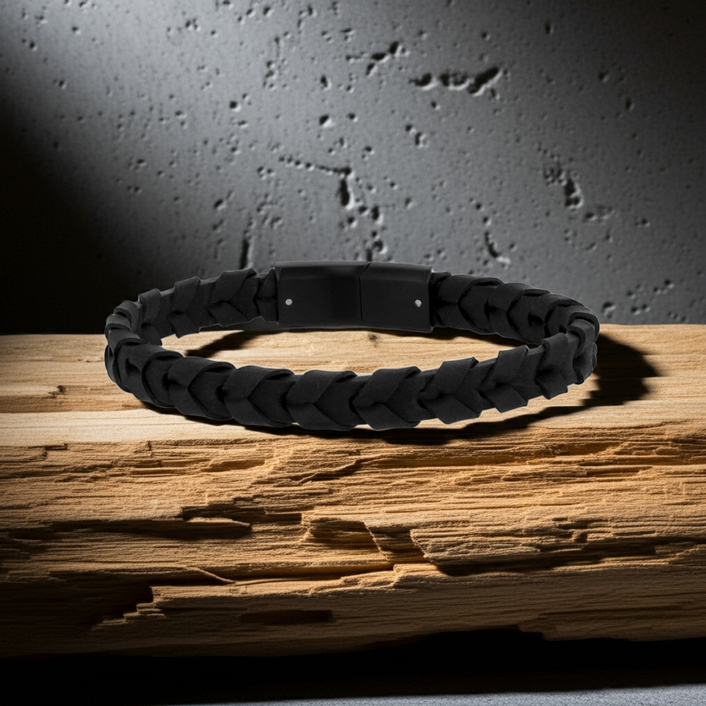 ARZ Steel Black Crossover Woven With Rubber Core Bracelet