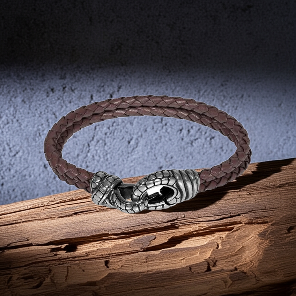 ARZ Steel Tribal Claw Double Leather Bracelet