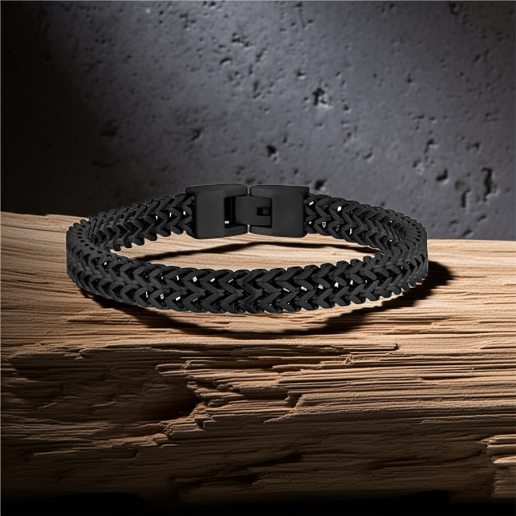 ARZ Steel Black Stainless Steel Double Cross Link Braceles