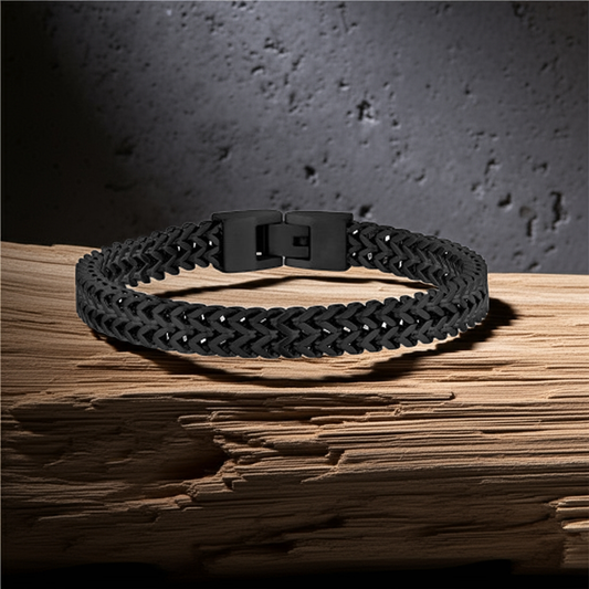 ARZ Steel Black Stainless Steel Double Cross Link Braceles