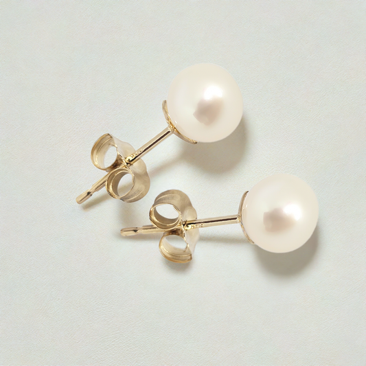 5mm Fresh Water Pearl Solitaire Huggie Studs in 9ct Yellow Gold
