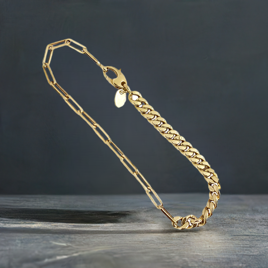 19cm Offset Paper Link Curb Bracelet in 9ct Yellow Gold