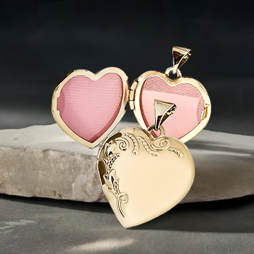 20mm Heart Floral Pointillism Locket 9ct Yellow Gold Pendant