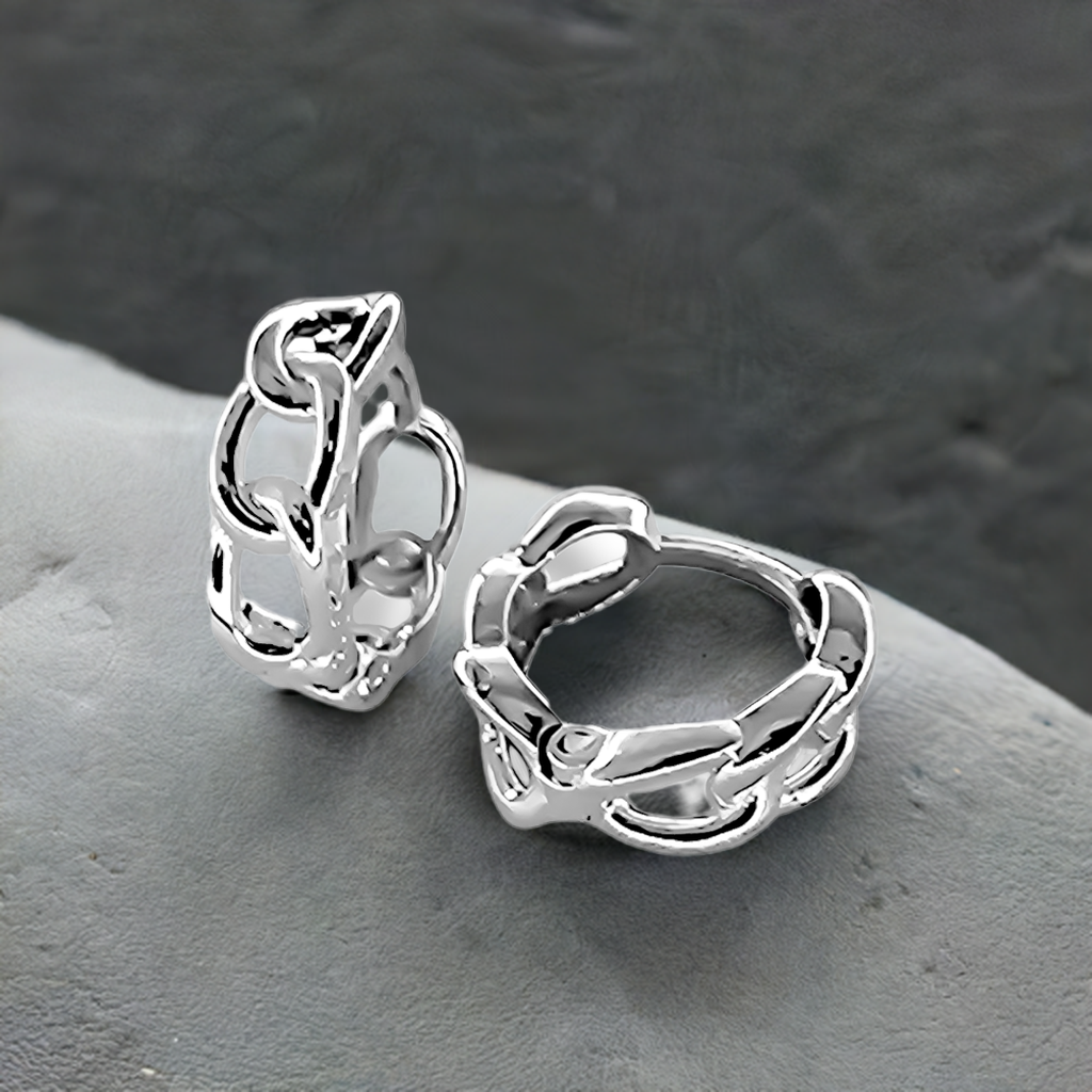7mm Chain Link Hoop Earrings in 9ct White Gold