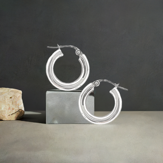 9mm Plain Round Hoops in 9ct White Gold