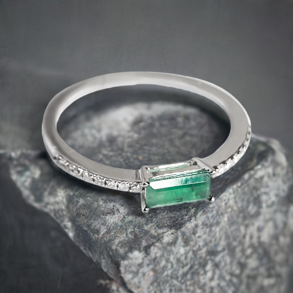 0.34ct Emerald and Diamond Eternity Setting Wedding Ring in 9ct White Gold
